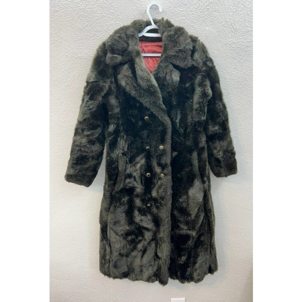 Aleutian Womens Faux Fur Coat Brown Double Breasted Button Up Vintage